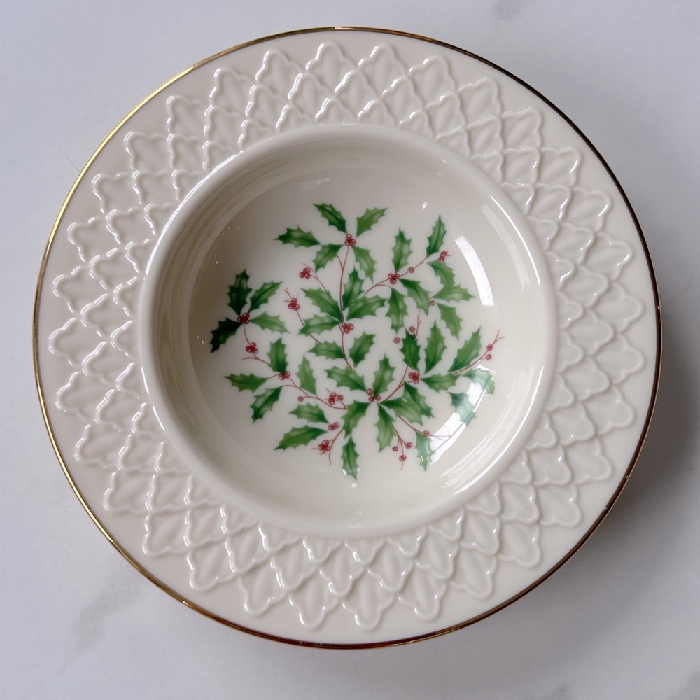 Vintage Lenox Jacquard Holiday Holly Berry Fruit/Dessert Bowl